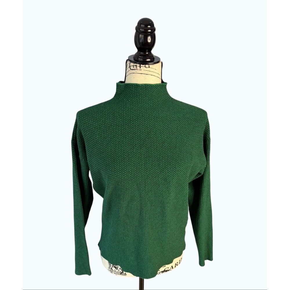 Adrienne Vittadini Green Mock Neck Knit Sweater Small Textured Drop Shoulder